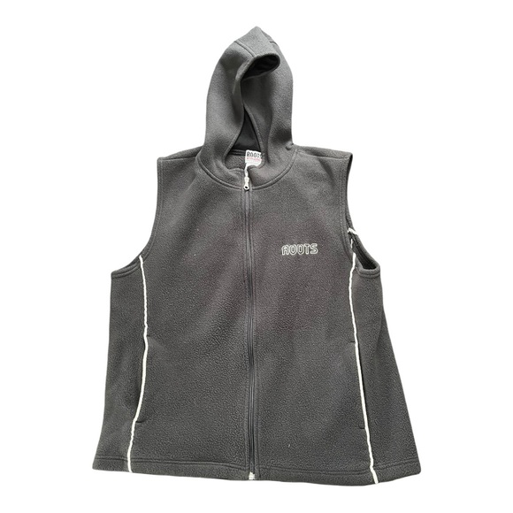 Vintage ROOTS Canada Athletics Fleece Vest Size Medium Grey Hooded Waistcoat - Picture 1 of 5